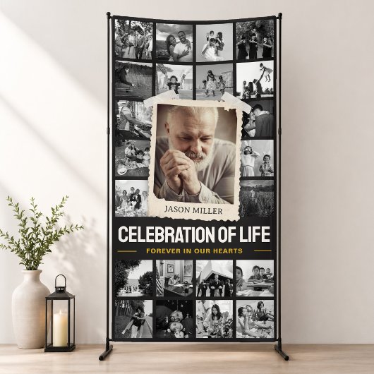 Aangepaste rouwbanner, fotocollage 4x8' herdenking spandoek