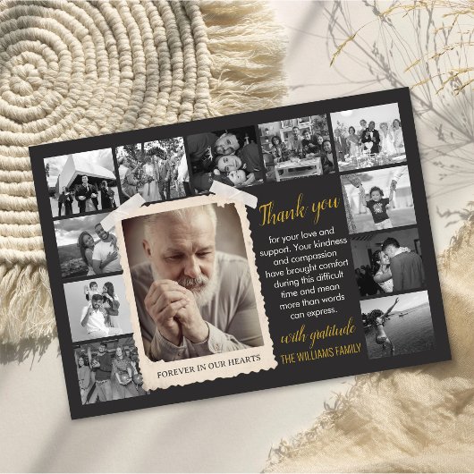 Aangepaste rouwkaart met foto-collage bedankkaart