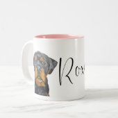 Aangepaste Roxy Rottweiler hond Tweekleurige Koffiemok (Voorkant links)