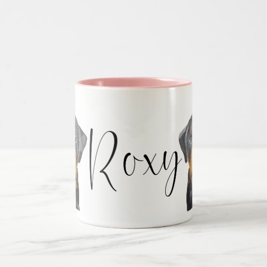 Aangepaste Roxy Rottweiler hond Tweekleurige Koffiemok (Center)