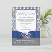 Aangepaste Royal Blue en Grey bruiloft uitnodiging (Staand voorkant)