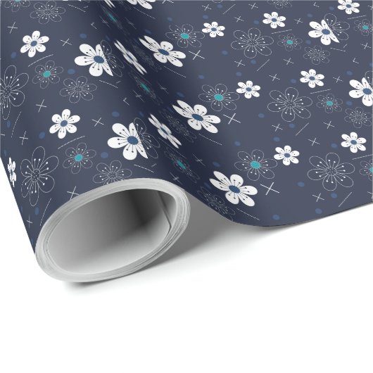 Aangepaste Royal Blue Floral Cadeaupapier (Rol Hoek)