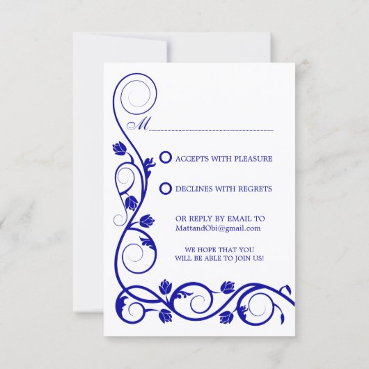 Aangepaste Royal Blue Swirl RSVP / Antwoordkaarten Kaart (Achterkant)
