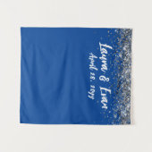 Aangepaste Royal Blue Zilveren Bruiloftsfotohokje Wandkleed (Voorkant (horizontaal))