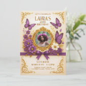 Aangepaste Royal Gold Paarse Vlinder Verjaardagsfe Kaart (Staand voorkant)