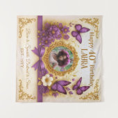 Aangepaste Royal Gold Paarse Vlinder Verjaardagsfe Wandkleed (Voorkant (horizontaal))