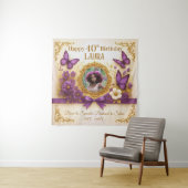 Aangepaste Royal Gold Paarse Vlinder Verjaardagsfe Wandkleed (In situ)