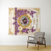 Aangepaste Royal Gold Paarse Vlinder Verjaardagsfe Wandkleed (In Situ (horizontaal))