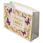 Aangepaste Royal Gold Paarse Vlinderverjaardag Groot Cadeauzakje (Achterkant Gekanteld)