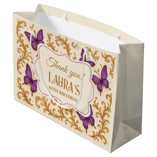 Aangepaste Royal Gold Paarse Vlinderverjaardag Groot Cadeauzakje (Achterkant Gekanteld)