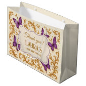 Aangepaste Royal Gold Paarse Vlinderverjaardag Groot Cadeauzakje (Voorkant Gekanteld)