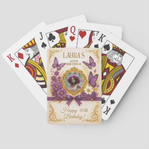 Aangepaste Royal Gold Paarse Vlinderverjaardag Pokerkaarten