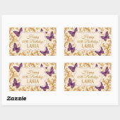 Aangepaste Royal Gold Paarse Vlinderverjaardag Rechthoekige Sticker (Vel)