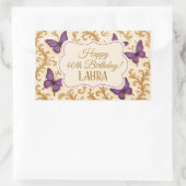 Aangepaste Royal Gold Paarse Vlinderverjaardag Rechthoekige Sticker (Tas)