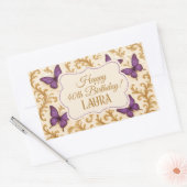 Aangepaste Royal Gold Paarse Vlinderverjaardag Rechthoekige Sticker (Envelop)