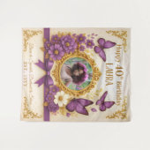 Aangepaste Royal Goud Paarse Vlinder Verjaardagsfe Wandkleed (Voorkant (horizontaal))