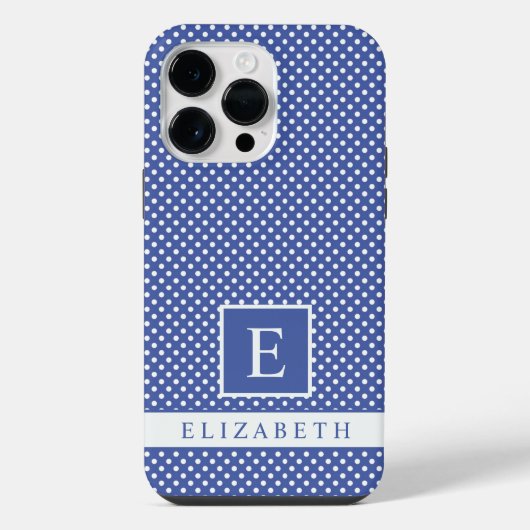 Aangepaste Royal Navy Blauw Wit Polka Dot Design iPhone Hoesje (Achterkant)