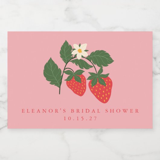 Aangepaste  roze aardbei Boho Vrijgezellenfeest Sparkling Wijnetiket (Enkel label)