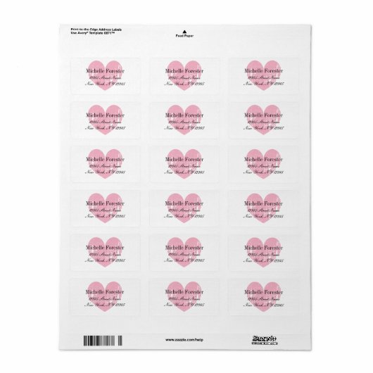 Aangepaste roze adresetiketten van het hart etiket (Full Sheet)