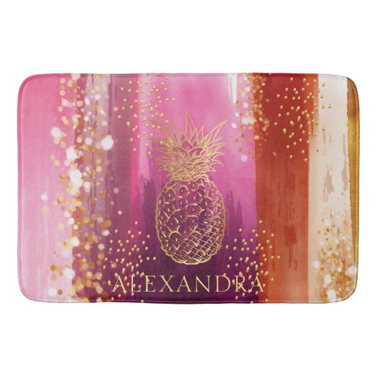 Aangepaste roze anananas Glitter Badmat (Voorkant)