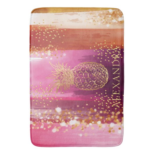 Aangepaste roze anananas Glitter Badmat (Voorkant Verticaal)