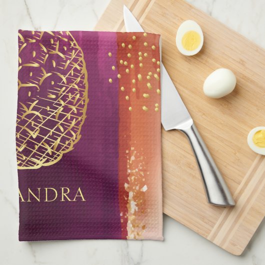 Aangepaste roze anananas Glitter Theedoek (Quarter Fold)