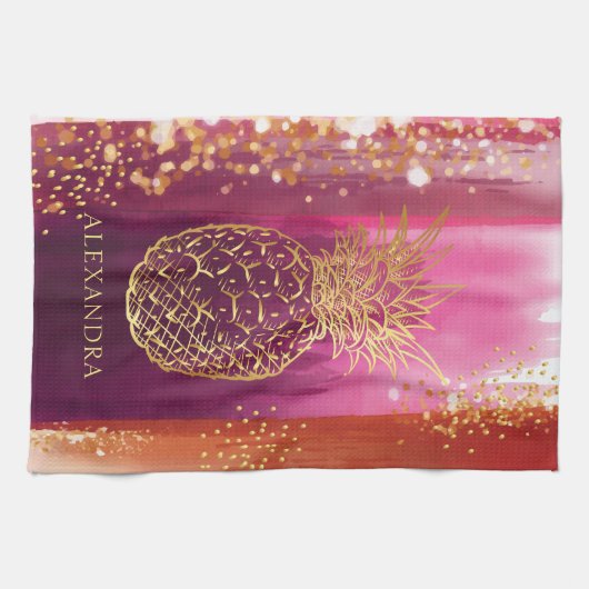Aangepaste roze anananas Glitter Theedoek (Horizontaal)