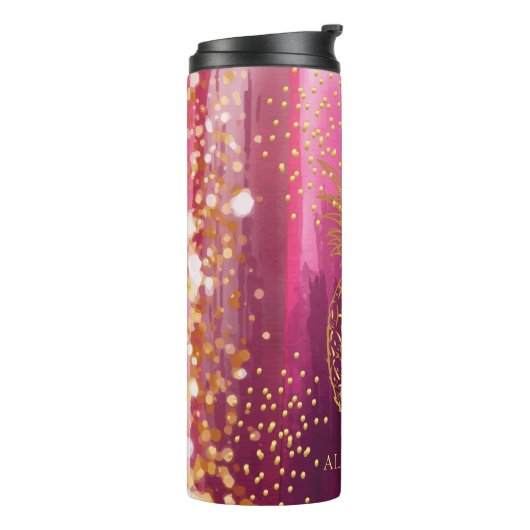 Aangepaste roze anananas Glitter Thermosbeker (Gedraaid links)