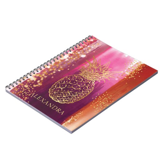 Aangepaste roze anananas Gold Glitter Notitieboek (Linkerzijde)