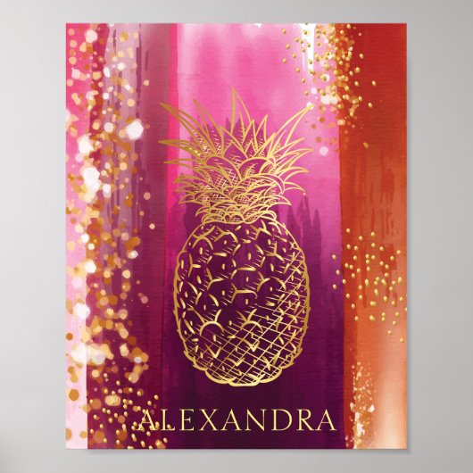 Aangepaste roze anananas Gold Glitter Poster (Voorkant)
