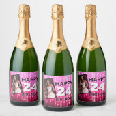 Aangepaste Roze Any Age Sparkles Foto Verjaardag Sparkling Wijnetiket (Flessen)