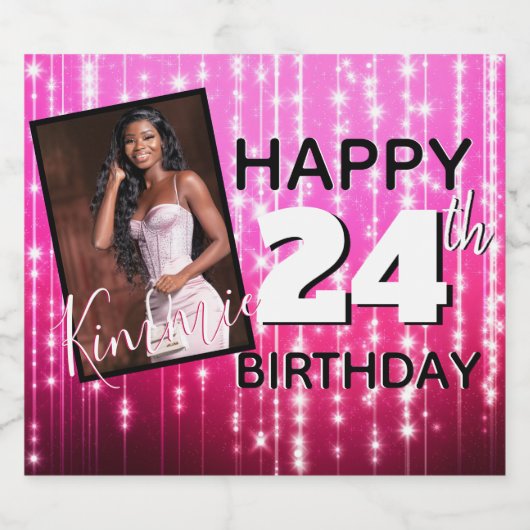 Aangepaste Roze Any Age Sparkles Foto Verjaardag Sparkling Wijnetiket (Enkel label)