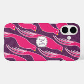 Aangepaste Roze Aubergine Damask Love Bird Patroon Case-Mate iPhone Case (Achterkant (horizontaal))