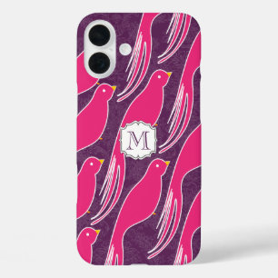 Aangepaste Roze Aubergine Damast Liefdesvogel Patr iPhone 16 Plus Hoesje