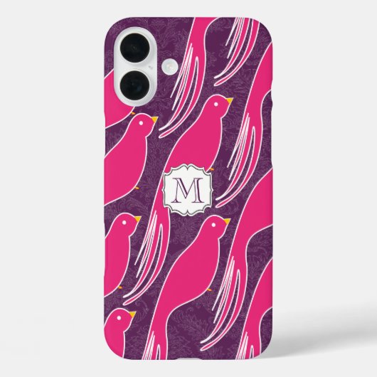 Aangepaste Roze Aubergine Damast Liefdesvogel Patr Case-Mate iPhone Case (Achterkant)