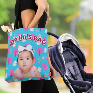 Aangepaste Roze Baby Meisje Foto en Eenhoorn Ontwe Tote Bag