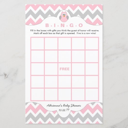 Aangepaste roze baby shower games bingo (Voorkant)