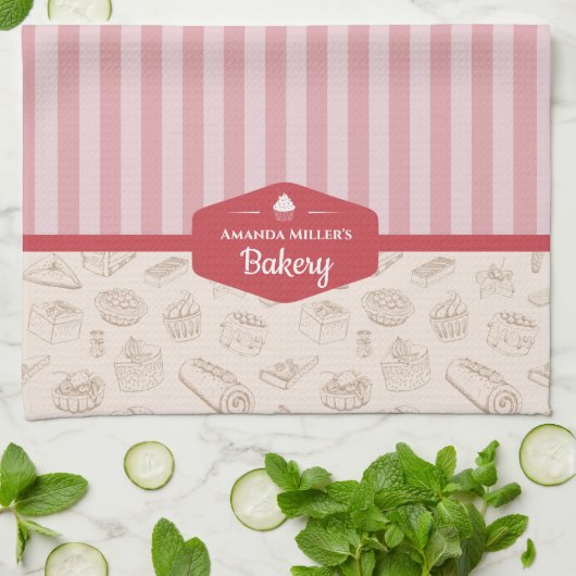 Aangepaste roze bandenbakkerij keukengooi theedoek (Gevouwen)