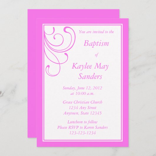 Aangepaste roze baptisme-uitnodiging of andere geb kaart (Voorkant / Achterkant)