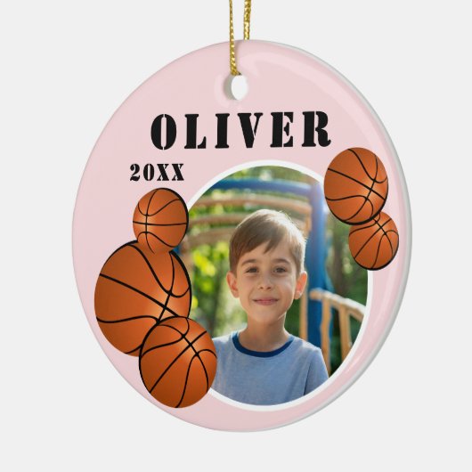 Aangepaste Roze Basketbal Sport Foto Keramisch Ornament (Links)