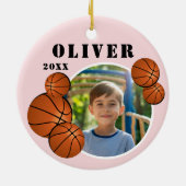 Aangepaste Roze Basketbal Sport Foto Keramisch Ornament (Achterkant)