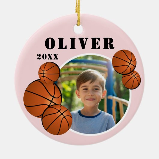 Aangepaste Roze Basketbal Sport Foto Keramisch Ornament (Achterkant)