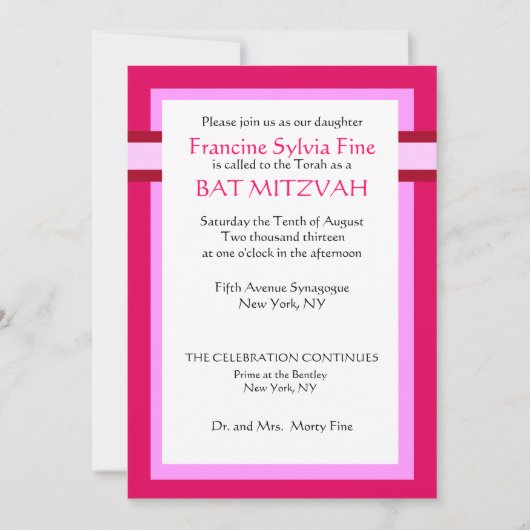 Aangepaste roze bat Mitzvah uitnodigingen (Voorkant)