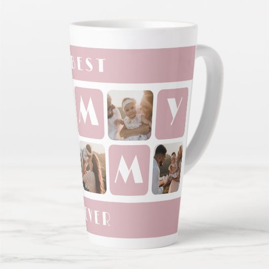 Aangepaste roze beste mama ooit foto latte Mok (Rechterhoek)