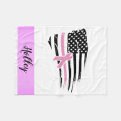 Aangepaste roze bewustwording Amerikaanse vlag Fleece Deken (Voorkant (Horizontaal))