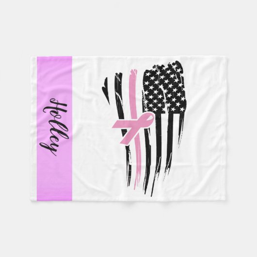 Aangepaste roze bewustwording Amerikaanse vlag Fleece Deken (Voorkant (Horizontaal))