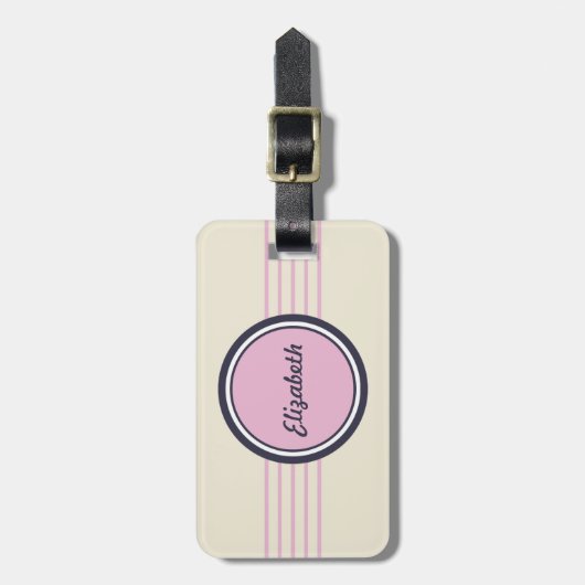 Aangepaste roze, blauw en crème Retro Bagagelabel (Voorkant verticaal)