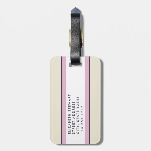 Aangepaste roze, blauw en crème Retro Bagagelabel (Achterkant verticaal)