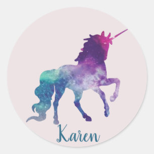 Aangepaste roze blauw en Paarse Unicorn Ronde Sticker