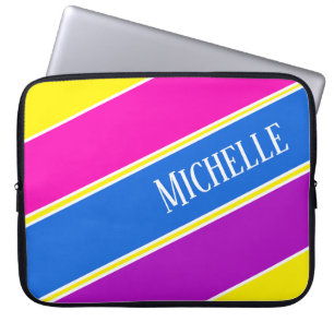 Aangepaste Roze, Blauw, Geel en Paarse Stripe Art Laptop Sleeve